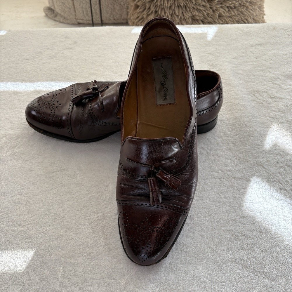 Mezlan Havana Mens 10.5 Brown‎ Leather Tassel Loafers Brogue Spain Needs Repair